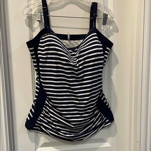 Lands' End Navy and White Striped Tankini Top